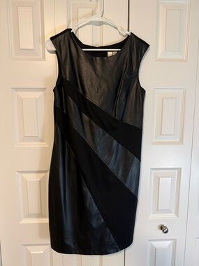 Emma & Michele Black Faux Leather and Knit Panel Mini Dress